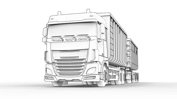 Grand camion blanc avec remorque séparée, pour le transport de matériaux et produits agricoles et de construction en vrac. Rendu 3d . — Photo