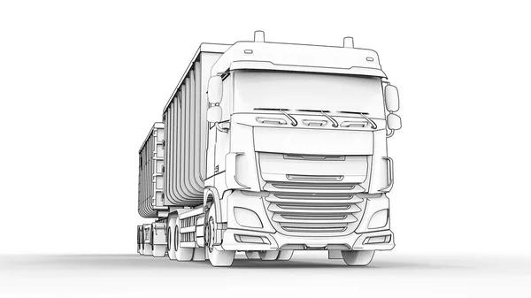 Grand camion blanc avec remorque séparée, pour le transport de matériaux et produits agricoles et de construction en vrac. Rendu 3d . — Photo