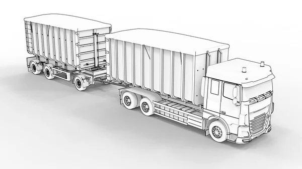 Camión blanco grande con remolque separado, para el transporte de materiales y productos agrícolas y de construcción a granel. renderizado 3d . — Foto de Stock