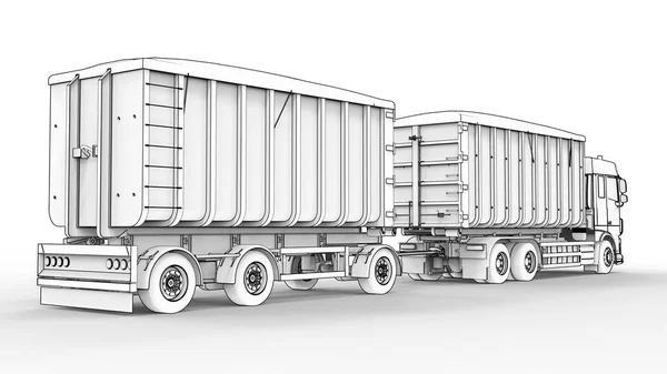 Grand camion blanc avec remorque séparée, pour le transport de matériaux et produits agricoles et de construction en vrac. Rendu 3d . — Photo