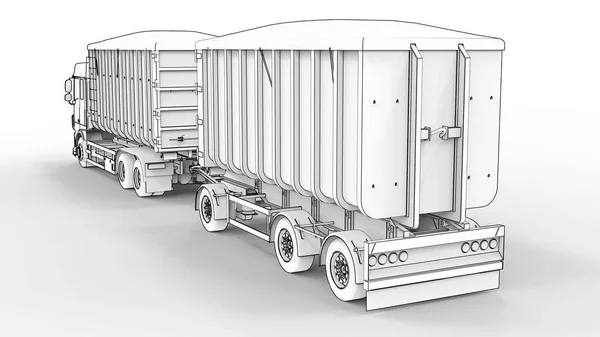 Camión blanco grande con remolque separado, para el transporte de materiales y productos agrícolas y de construcción a granel. renderizado 3d . —  Fotos de Stock