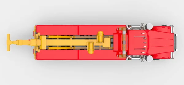 Piros tehervontató teherautó szállítására más nagy teherautók vagy különböző nehéz gépek. 3D-s renderelés. — Stock Fotó