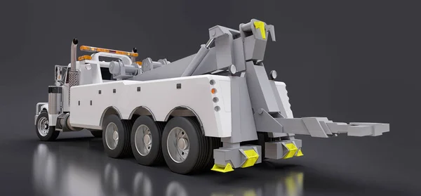 Weißer Lastenabschleppwagen für den Transport anderer großer Lastwagen oder verschiedener schwerer Maschinen. 3D-Darstellung. — Stockfoto