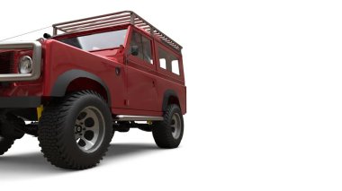 Kırmızı eski küçük Suv zor yollar ve seferler için ayarlanmış. 3d render.