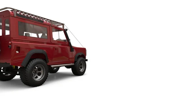 Red old small SUV tuned for difficult routes and expeditions. 3d rendering.