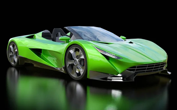Cabriolet deportivo conceptual verde para conducir por la ciudad y pista de carreras sobre un fondo negro. renderizado 3d . —  Fotos de Stock
