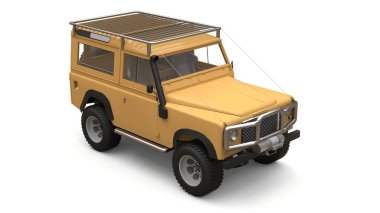 Bej eski küçük Suv zor yollar ve seferler için ayarlanmış. 3d render.