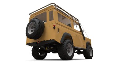 Bej eski küçük Suv zor yollar ve seferler için ayarlanmış. 3d render.