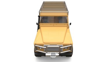 Bej eski küçük Suv zor yollar ve seferler için ayarlanmış. 3d render.