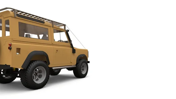 Bézs öreg kis SUV hangolt a nehéz útvonalak és expedíciók. 3D-leképezés. — Stock Fotó