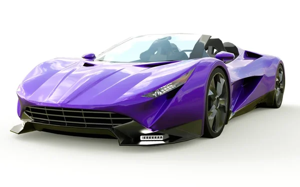 Cabriolet de sport conceptuel violet pour conduire autour de la ville et piste de course sur un fond blanc. Rendu 3d . — Photo