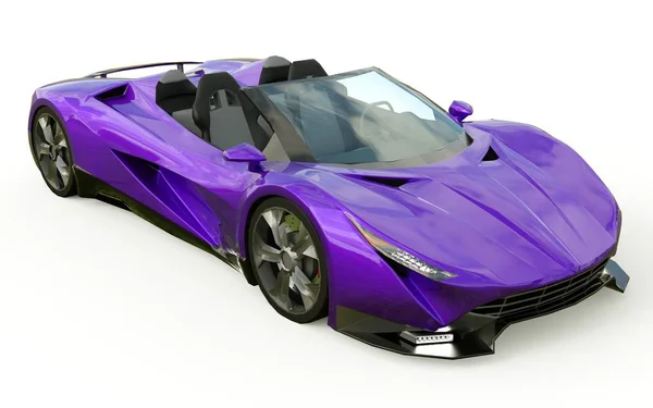 紫色概念运动敞篷车，在白色背景上在城市和赛道上行驶。3d 渲染. — 图库照片