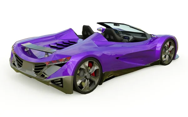 Cabriolet de sport conceptuel violet pour conduire autour de la ville et piste de course sur un fond blanc. Rendu 3d . — Photo