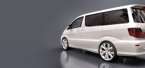 Vit liten minibuss för transport av människor. Tredimensionell illustration på en blank grå bakgrund. 3d-konvertering. — Stockfoto