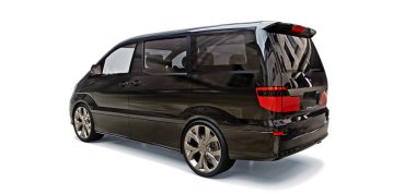 İnsanların taşınması için siyah küçük minivan. Parlak gri arka plan üzerinde üç boyutlu çizim. 3d render.