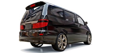 İnsanların taşınması için siyah küçük minivan. Parlak gri arka plan üzerinde üç boyutlu çizim. 3d render.