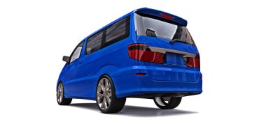 İnsanların taşınması için mavi küçük minivan. Parlak gri arka plan üzerinde üç boyutlu çizim. 3d render.