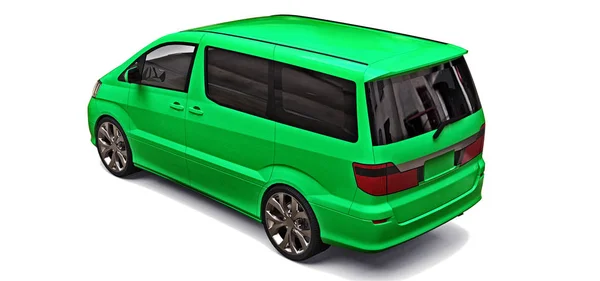 Green small minivan for transportation of people. Three-dimensional illustration on a white background. 3d rendering. — Stock Photo, Image