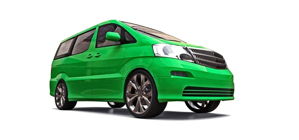 Zöld kis egyterű a szállítás az emberek. Háromdimenziós illusztráció fehér háttérrel. 3D-leképezés. — Stock Fotó