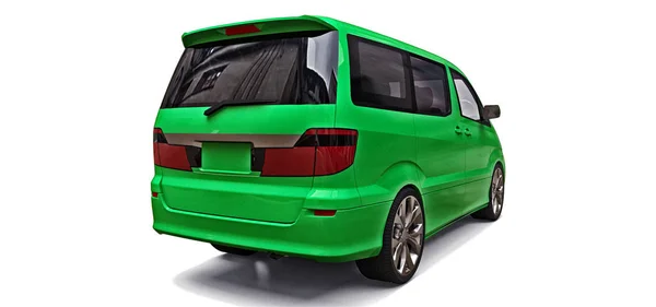 人々の輸送のための緑の小さなミニバン。●白い背景に立体イラスト。3D レンダリング. — ストック写真