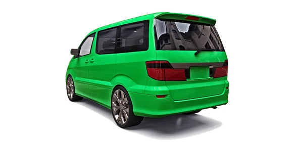 Pequeña minivan verde para el transporte de personas. Ilustración tridimensional sobre fondo blanco. renderizado 3d . — Foto de Stock