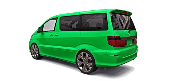 Pequeña minivan verde para el transporte de personas. Ilustración tridimensional sobre fondo blanco. renderizado 3d . — Foto de Stock