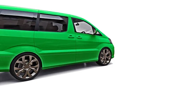 Pequeña minivan verde para el transporte de personas. Ilustración tridimensional sobre fondo blanco. renderizado 3d . — Foto de Stock