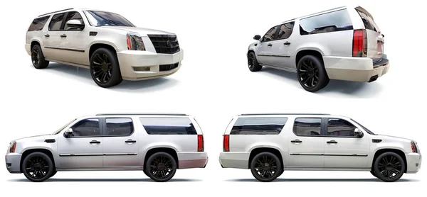 Definir grande SUV premium branco em um fundo branco. Renderização 3d . — Fotografia de Stock