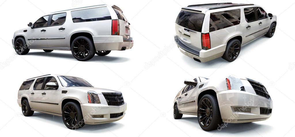 Set big white premium SUV on a white background. 3d rendering.