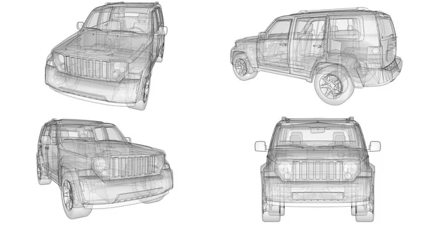 Встановити прозорий позашляховик з простими прямими лініями кузова. 3D візуалізація . — стокове фото