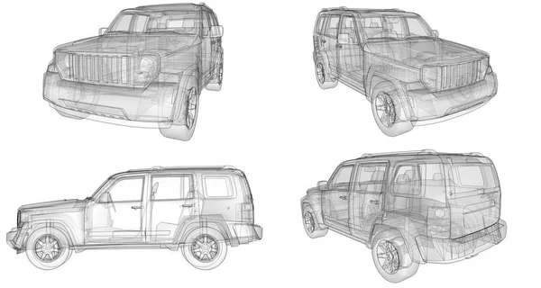 Definir SUV transparente com linhas retas simples do corpo. Renderização 3d . — Fotografia de Stock