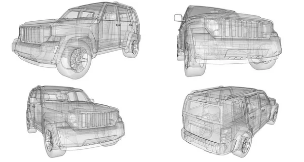 Ställ transparenta SUV med enkla raka linjer i kroppen. 3D-rendering. — Stockfoto