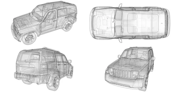 Set transparent SUV with simple straight lines of the body. 3d rendering. — Stock Photo, Image