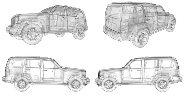 Conjunto de SUV transparente con líneas rectas simples del cuerpo. renderizado 3d . — Foto de Stock