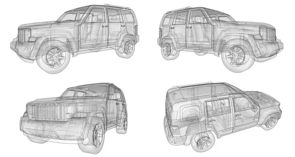 Ställ transparenta SUV med enkla raka linjer i kroppen. 3D-rendering. — Stockfoto