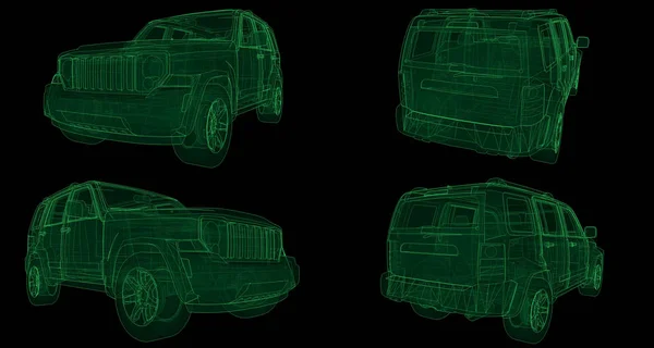 Conjunto de SUV transparente con líneas rectas simples del cuerpo. renderizado 3d . —  Fotos de Stock