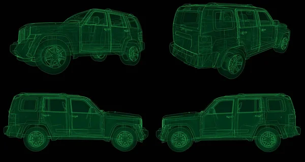 Set SUV trasparente con semplici linee rette del corpo. rendering 3d . — Foto Stock