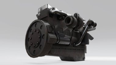 Kamyon tasvir edilmiş büyük bir dizel motor. 3d oluşturma.