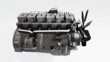Kamyon tasvir edilmiş büyük bir dizel motor. 3d oluşturma.