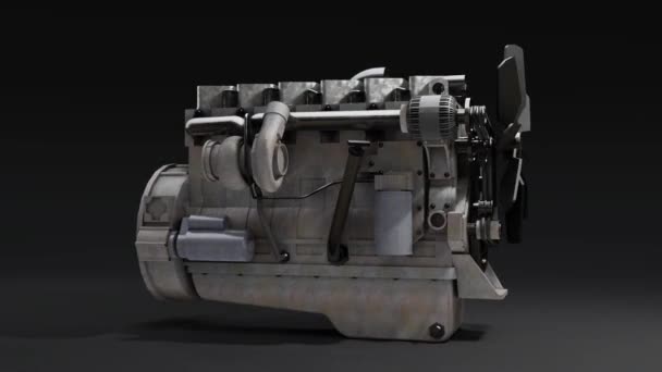 トラックが描かれた大きなディーゼルエンジン 3Dレンダリング — ストック動画