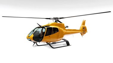 Sarı helikopter beyaz arka planda izole edildi. 3d oluşturma.