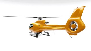 Sarı helikopter beyaz arka planda izole edildi. 3d oluşturma.