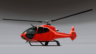 Kırmızı helikopter gri arka planda izole edildi. 3d illüstrasyon.