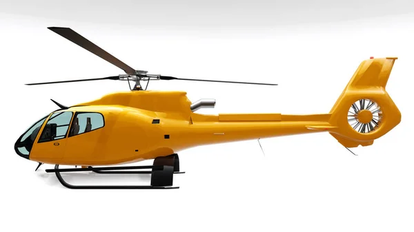 Helicóptero amarelo isolado no fundo branco. Renderização 3d . — Fotografia de Stock