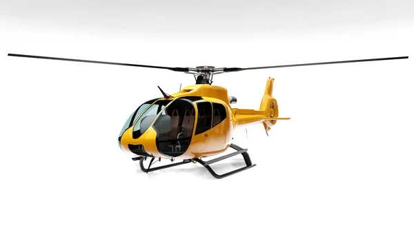 Gelber Hubschrauber isoliert auf weißem Hintergrund. 3D-Darstellung. — Stockfoto