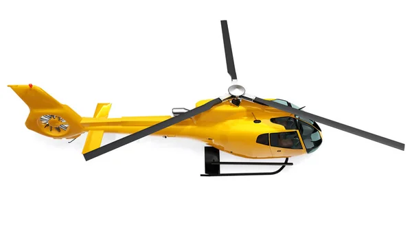 Gele helikopter geïsoleerd op de witte achtergrond. 3D-rendering. — Stockfoto