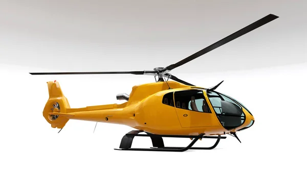 Žlutý vrtulník izolovaný na bílém pozadí. prostorové vykreslování. — Stock fotografie