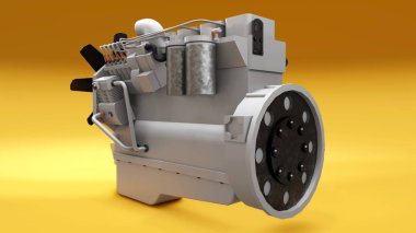 Kamyon tasvir edilmiş büyük bir dizel motor. 3d oluşturma.