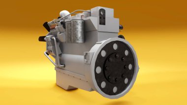 Kamyon tasvir edilmiş büyük bir dizel motor. 3d oluşturma.