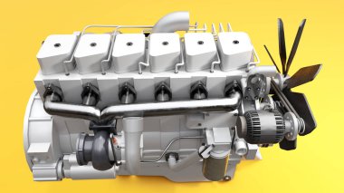 Kamyon tasvir edilmiş büyük bir dizel motor. 3d oluşturma.